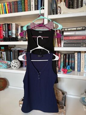 3 Ribbed Henley Tank Tops in Navy, light purple & Black - Women's Layering Tank